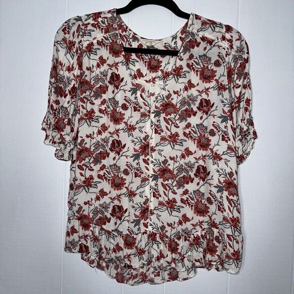 Lucky Brand Women’s Floral Boho Top Red Size Small - Picture 1 of 6